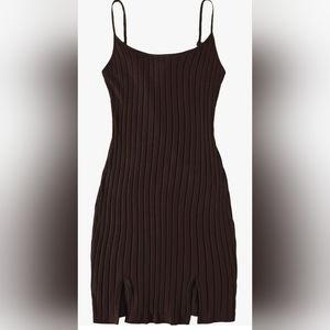 Women's Split Hem Rib Knit Spaghetti Strap Night Out Bodycon Short Dress